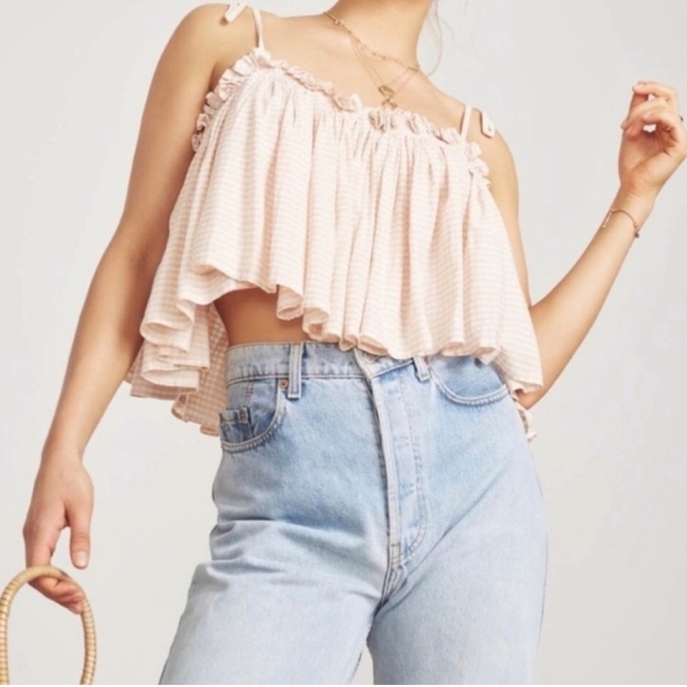 Faithfull the Brand Apricot Gingham Print Ruffled Crop Top - Picture 7 of 12